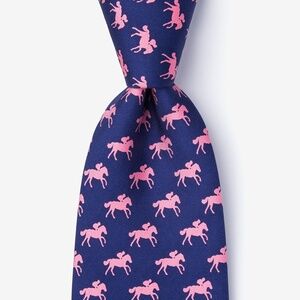 PHOTO FINISH Blue 100% Silk Extra Long Tie by Alynn Pink Horse Ketucky Derby NEW